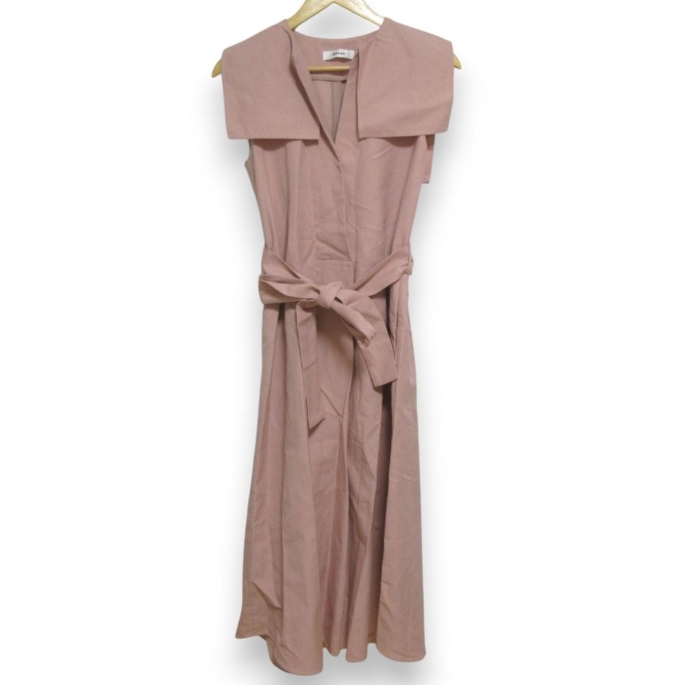 ebure/エブール ワンピース 36 ピンク コットン ウエストギャザー マキシ丈 美品 22SS ebure エブール ボタニカルコットンリネン ノースリーブ