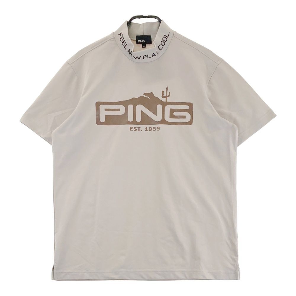 サイズ：LL PING ピン 2024年モデル ハイネック 半袖Tシャツ ロゴプリント  ベージュ系 [240101491539] ゴルフウェア メンズ ストスト サイズ：LL PING ピン 2024年モデル ハイネック 半袖Tシャツ