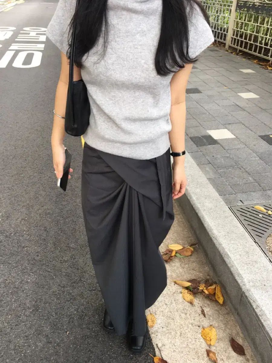 ミンユ mlnyu autumn オータム ラップスカート チャコール