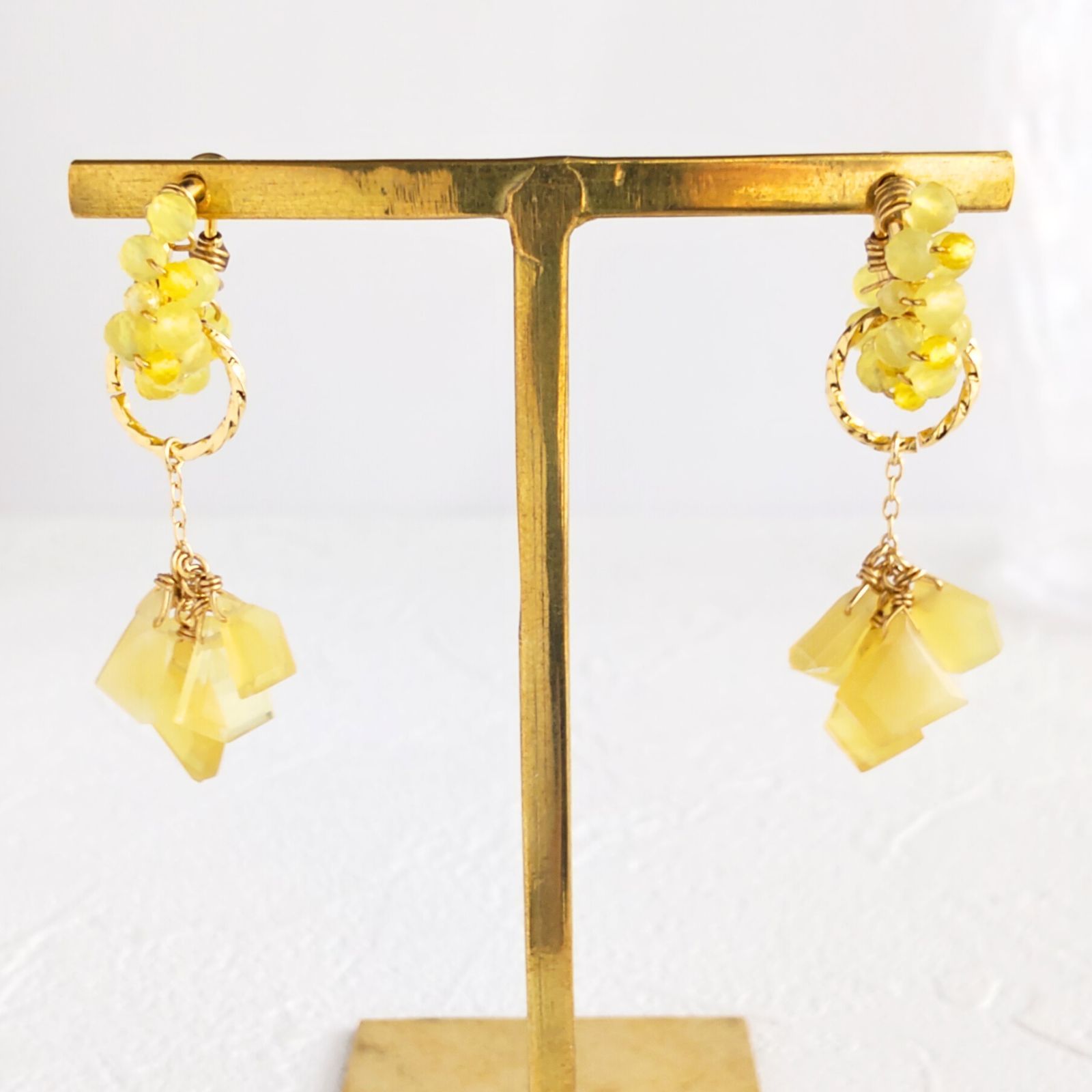 イエロースキャポライト、ハーキマー、オパール 14Kgfピアス イエロー