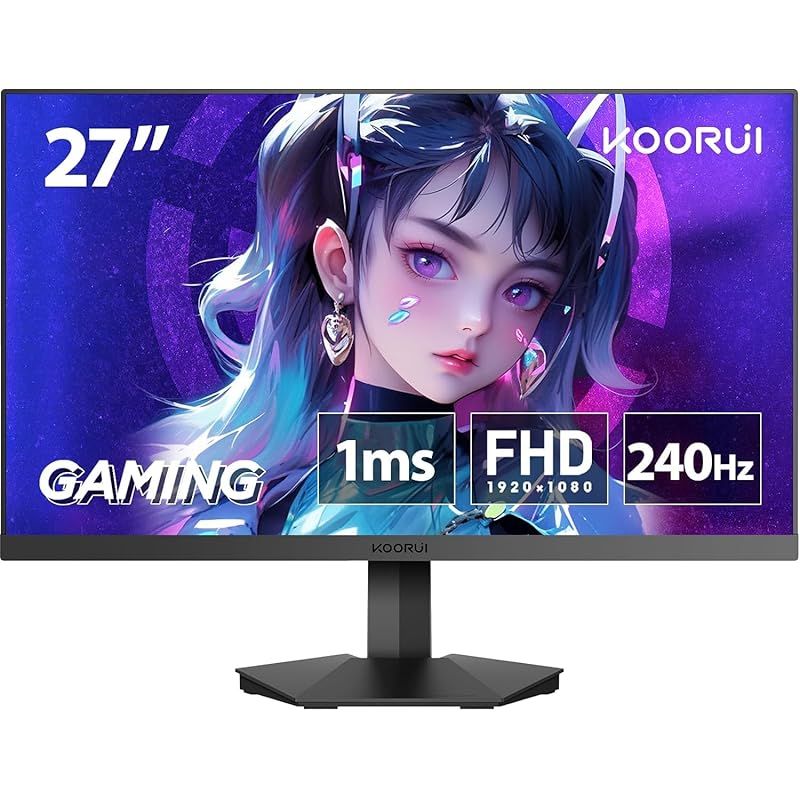 KOORUI ゲーミングモニター 27インチフルHD 240Hz 液晶ディスプレイAdaptiveSync対応/HDMI×2/DisplayPort/VESA対応/傾き調整 GN02