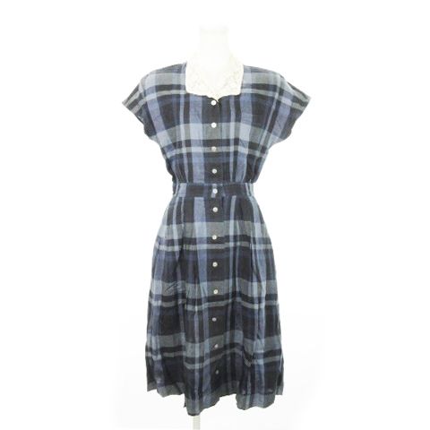 ★BURBERRY★ チェック柄 半袖ひざ丈ワンピース バーバリーズ Burberrys シャツワンピース ひざ丈 半袖 レース襟