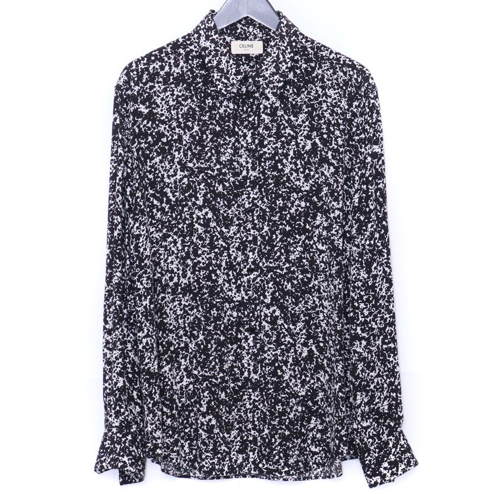 CELINE スプラッタープリント クラシック 長袖シャツ サイズ42 ブラック ホワイト 2C028371F