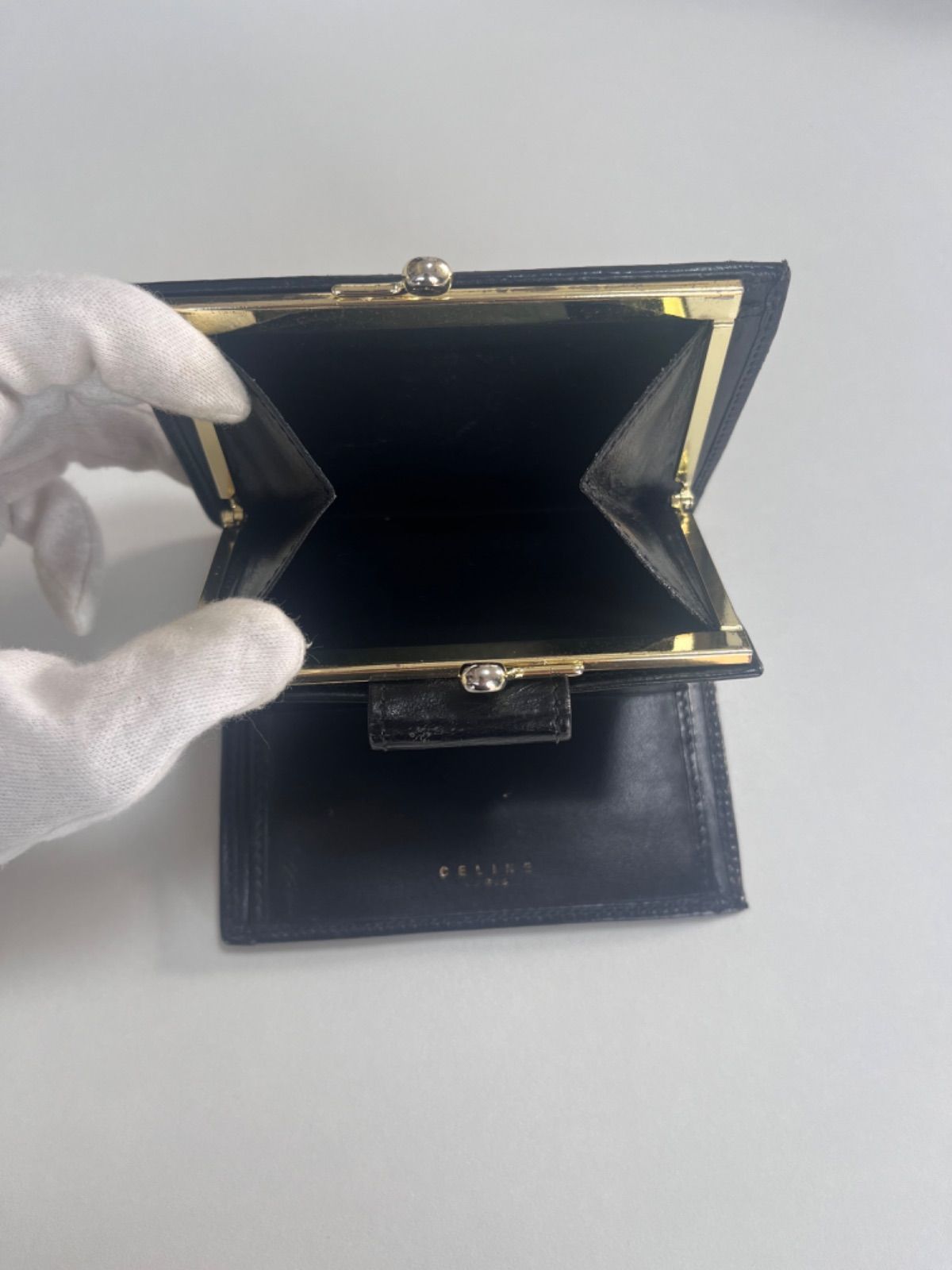 【箱付き】【未使用品】セリーヌ マカダム柄 がま口 財布 ベージュ系 216 CELINE セリーヌ マカダム総柄 がま口折り財布 箱付き】【未使用品