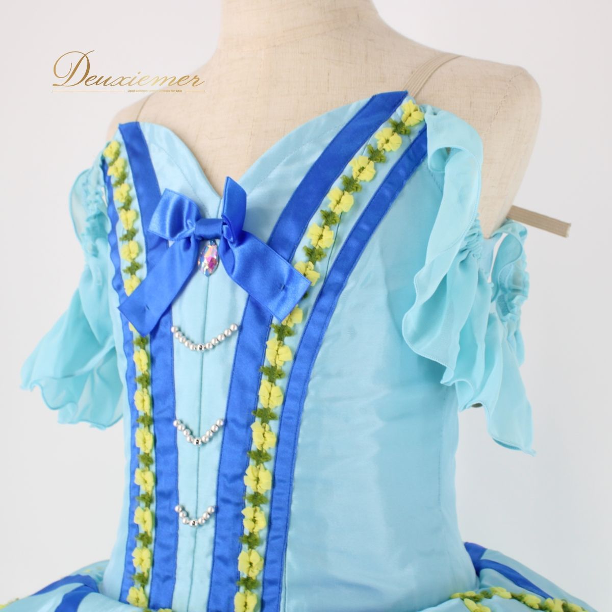 CHACOTT - 【美品 日本製 バレエ衣装】ブルー Chacott チャコット チュチュ 青 水色 発表会 コンクール リボン 黄色 ジュニア 子供 美品 日本製 バレエ衣装】ブルー Chacott チャコット チュチュ