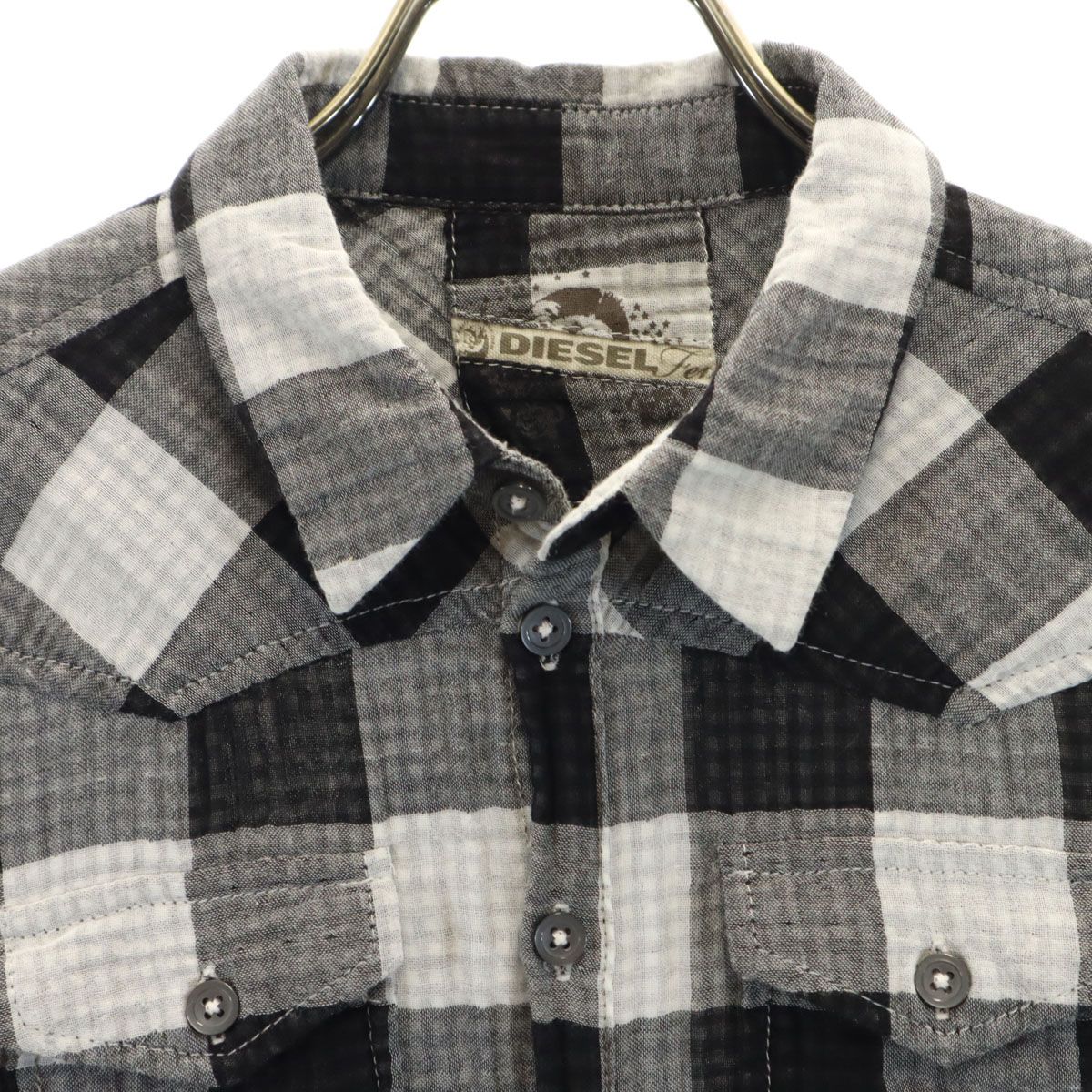DIESEL ディーゼル チェック柄 長袖 シャツワンピース XS ブラック