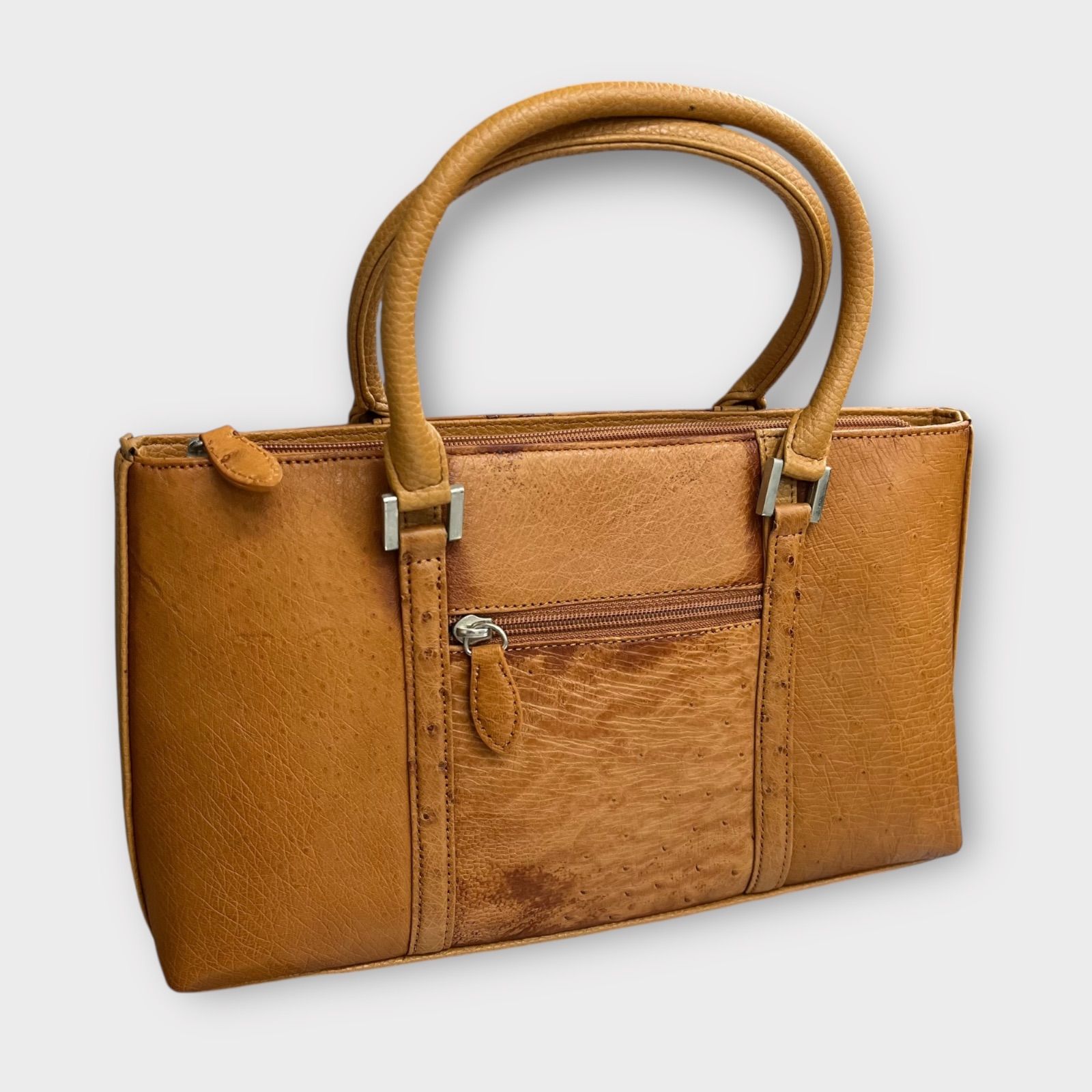 【専用】レザージュエルズ　オーストリッチ　ハンドバッグ　トートバッグ（ブラウン） 専用】レザージュエルズ オーストリッチ ハンドバッグ トートバッグ