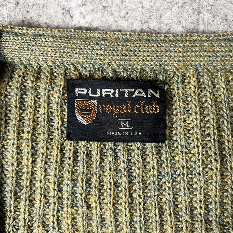 60s 70s USA製 PURITAN 無地 ウール アクリル ニット カーディガン M
