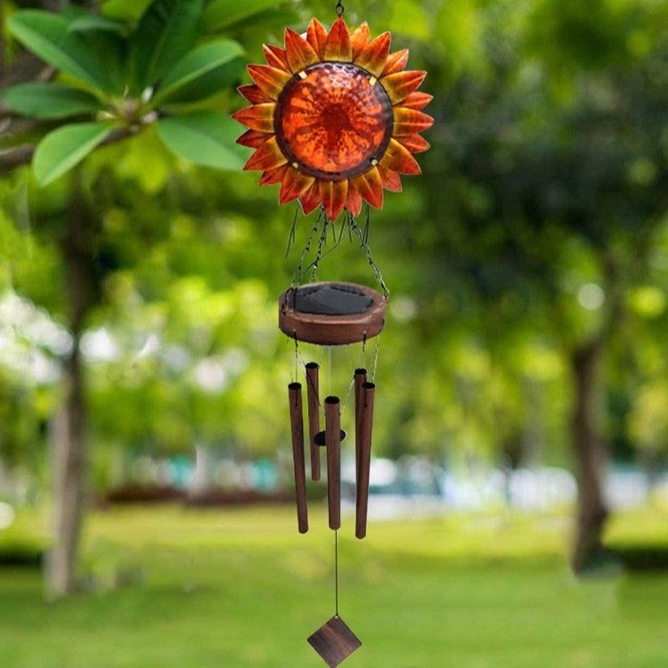 雑貨 ウィンドチャイム オレンジ ガーデニング ガーデン ガーデン雑貨 お洒落 ガーデンインテリア ガーデンオーナメント おしゃれ ガーデンライト ソーラー 8-14 庭の装飾 鉄 インテリア ヒマワリ