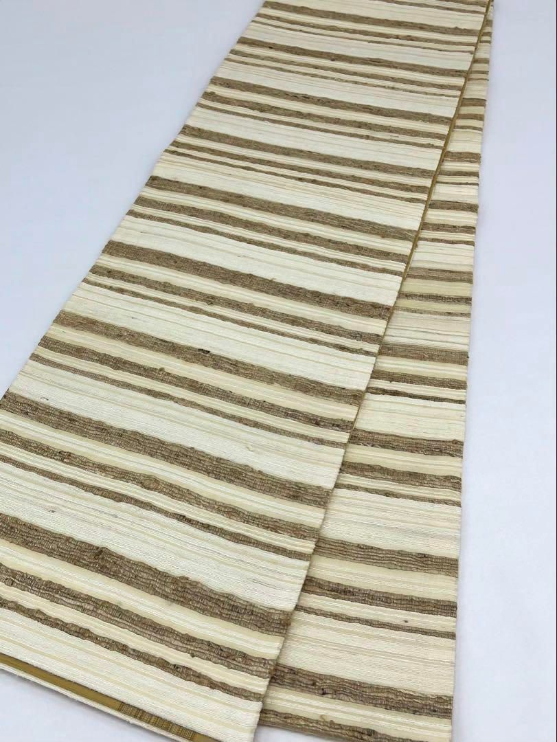 野蚕糸 インドムガシルク 全通 洒落袋帯 アッサム原産 横段 正絹 Q918