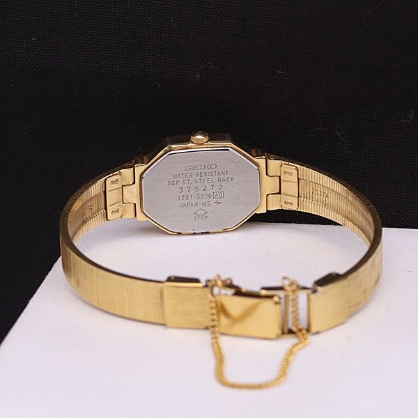良品 セイコー QZ 1221-5270 オクタゴン ゴールド文字盤 レディース 
