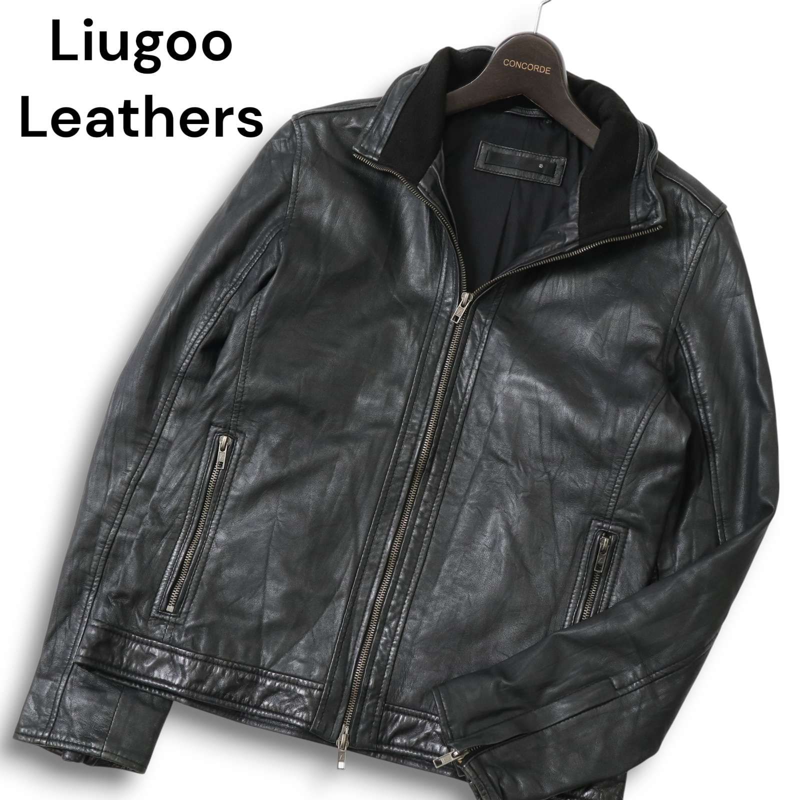 美品☆リューグーレザーズ シングルライダースジャケット 羊革 M〜L ブラック Liugoo Leathers リューグーレザーズ 秋冬 羊革☆ ラム レザー