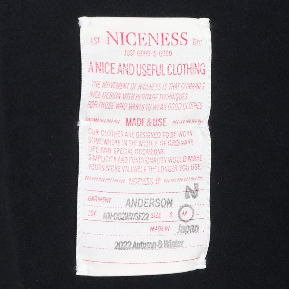 ナイスネス　アンダーソン　22aw 楽天市場】NICENESS ナイスネス 22AW ANDERSON S120メルトン