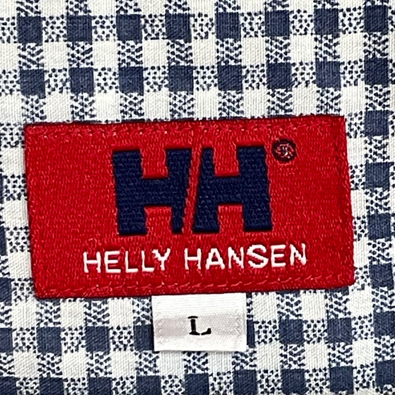 (^w^)b HELLY HANSEN ヘリーハンセン シャツ 半袖 ギンガムチェック ボックスプリーツ ロゴ刺繍 ピンク系 白地 青系 ブルー系 2ポケット アウトドア カジュアル 普段着 デイリーユース メンズ サイズL