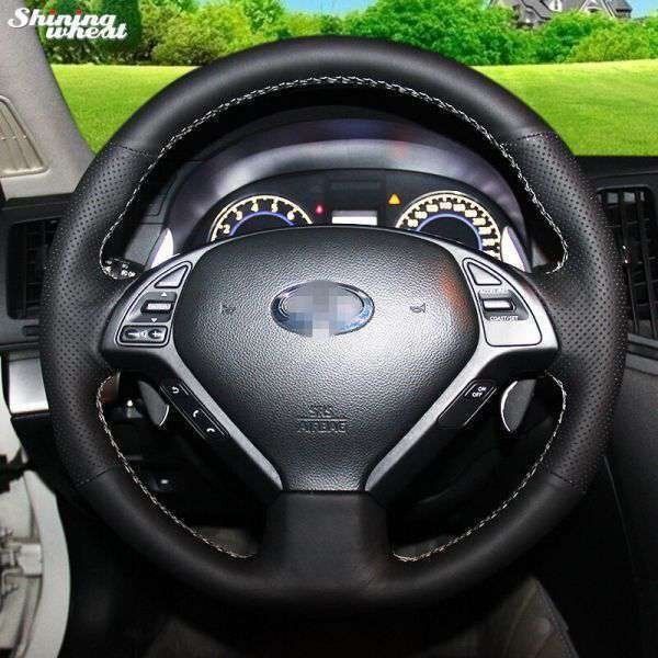 ● ●ブラックレザーステアリングホイールカバー用インフィニティqx50 g25 g35 g37 ex25 ex35 ex37 2008-2013