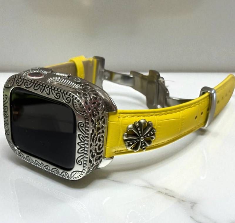 アップルウォッチケース 互換性対応 カスタム カバー 保護 ギフト 44 45 46 49 キラキラ ベルト レザー バンド セット series4 5 6 7 8 9 10 11 se1 2 3 Ultra 1 2 3 イエロー