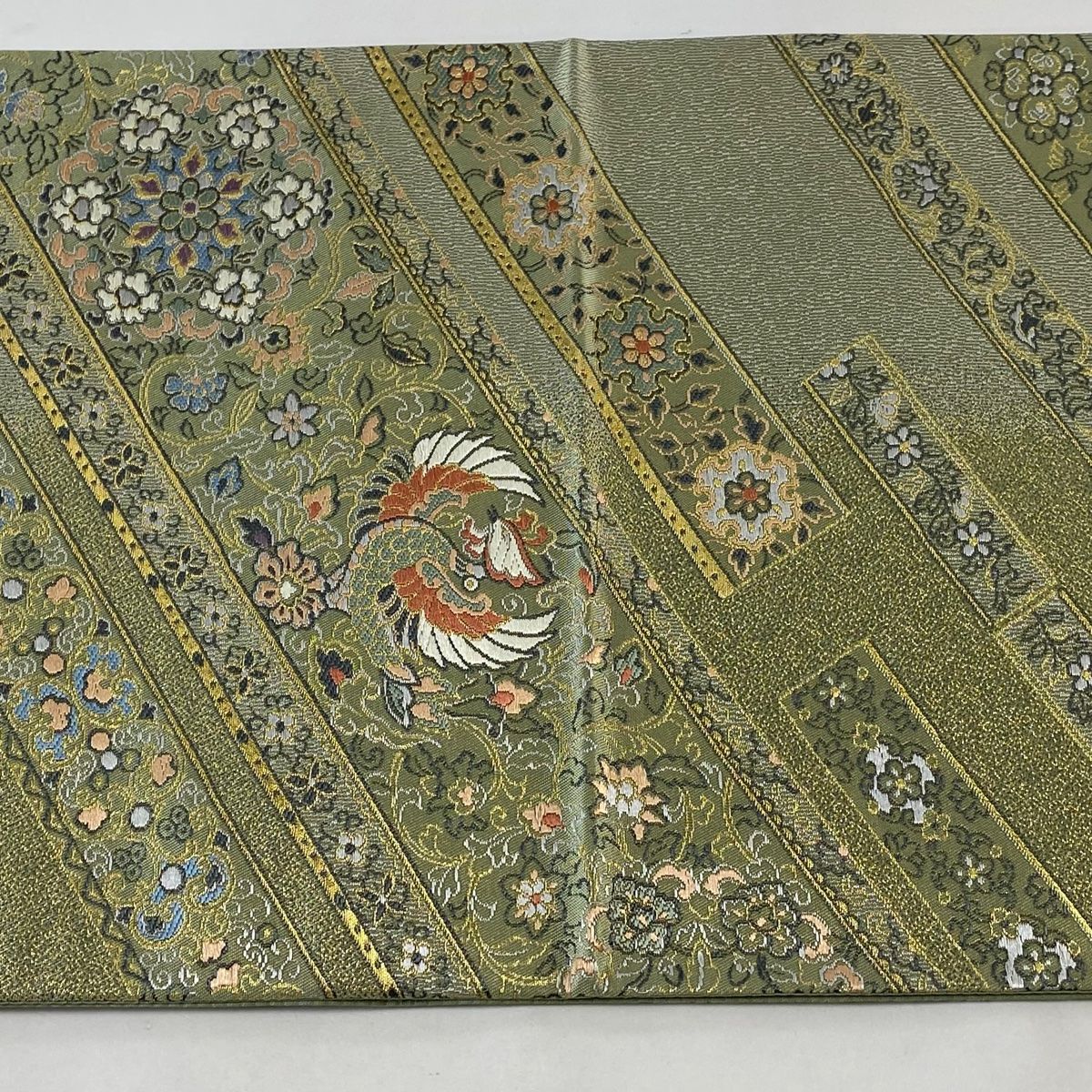 貝紫輪奈織　唐草鳳凰華文　袋帯　正絹　金糸　高級 袋帯 美品 逸品 唐草鳳凰華文 貝紫輪奈織 唐草鳳凰華文 金銀糸