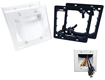 KCC Industries 2ギャング 凹型 低電圧ケーブルプレート 取り付けブラケット付き + UL/CSA規格 安全+ (2パック、ホワイト)