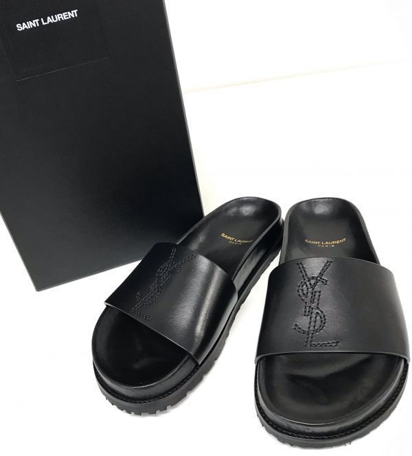 サンローラン 500220 YSLロゴ サンダル スリッパ 靴 レザー ブラック