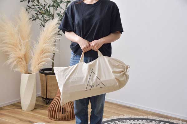 天然木 パイン とコットンのティピーテント 収納袋付 W120×D120×D150cm No.93 アイボリー WWW_NOITHATQUANGTHANH_NET