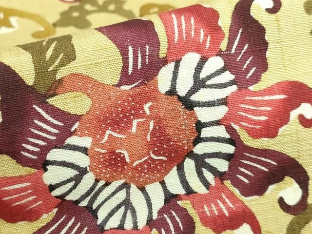 平和屋本店■極上　江戸紅型　九寸名古屋帯　紬地　花唐草　逸品　DZAA6058kh5 平和屋本店□極上 江戸紅型 九寸名古屋帯 紬地 花唐草 逸品