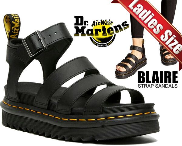 ドクターマーチン ブ ストラップ サンダル Dr.Martens BLAIRE STRAP SANDALS HYDRO LEATHER BLACK 24235001 グラディエーター ZEBRILUS ハイドロレザー