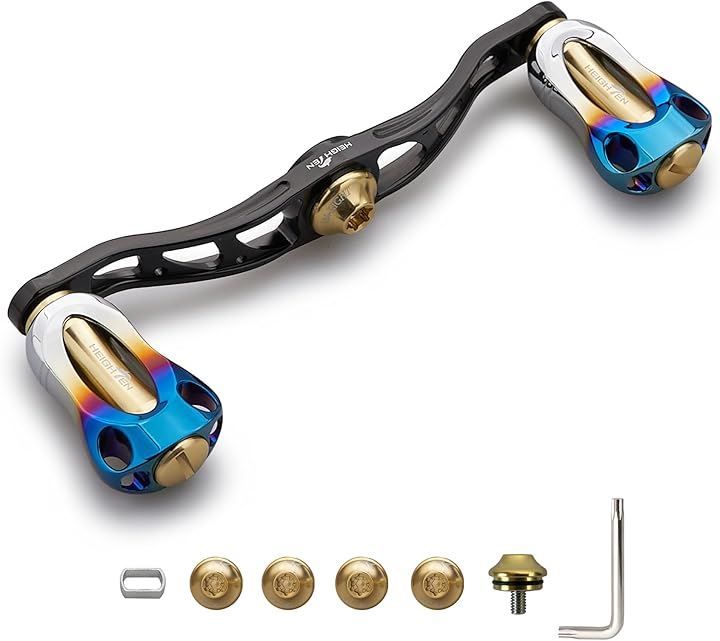 HEIGHTEN リール ハンドル 22mm ノブ搭載 シマノ SHIMANO ダイワ DAIWA アブ Abu 通用 ベイトリール Aurora Series 226 105mm - ブラック＆ゴールド
