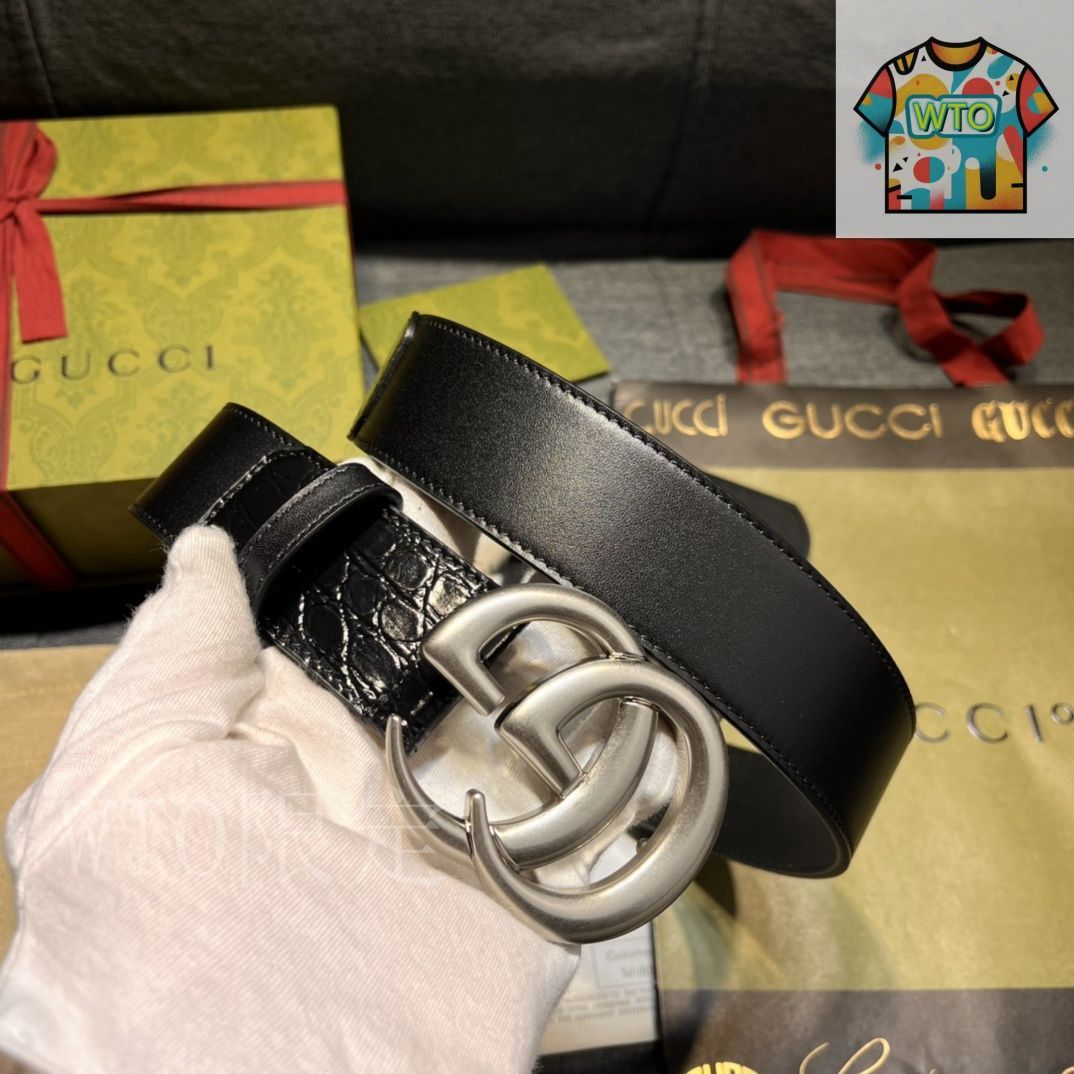 今日特価】GUCCI New Model ブラックレザーベルト with GG