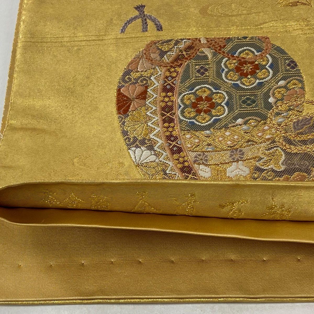 袋帯 美品 名品 長嶋成織物 落款 瀞金錦 関西仕立て お仕覆 草花