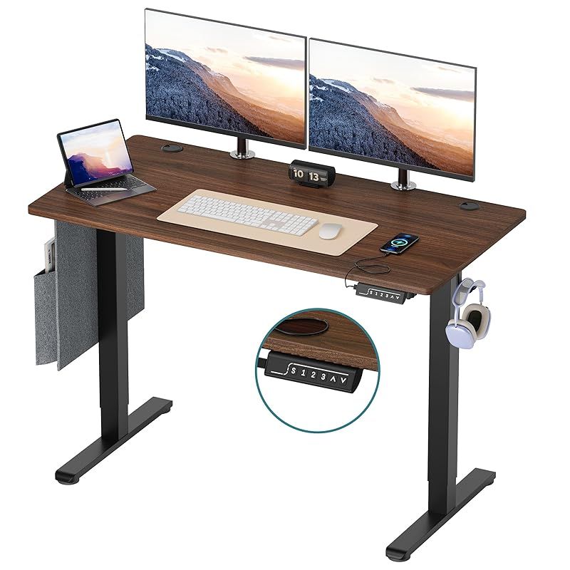 Bestier 昇降式デスク 電動 幅120cm 奥行60cm スタンディングデスク (USB充電可能， 収納フック付き，収納ボックス) 上下昇降デスク 高さメモリー機能 障害物検知 静音 パソコンデスク オフィスワ