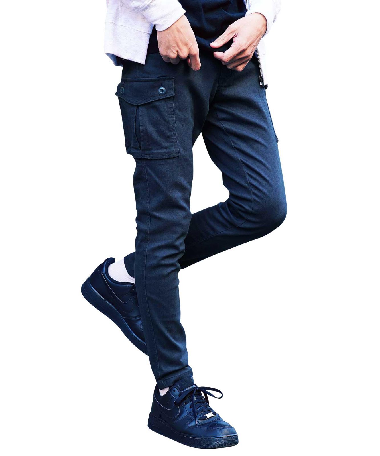 XL_ネイビー JIGGYS SHOP ジギーズショップ ストレッチスリムカーゴパンツ XL ネイビー｜メンズ ボトムス スキニー ワークパンツ スリムパンツ 伸縮性 ストレッチ 無地 細身 春服 秋服 黒 白