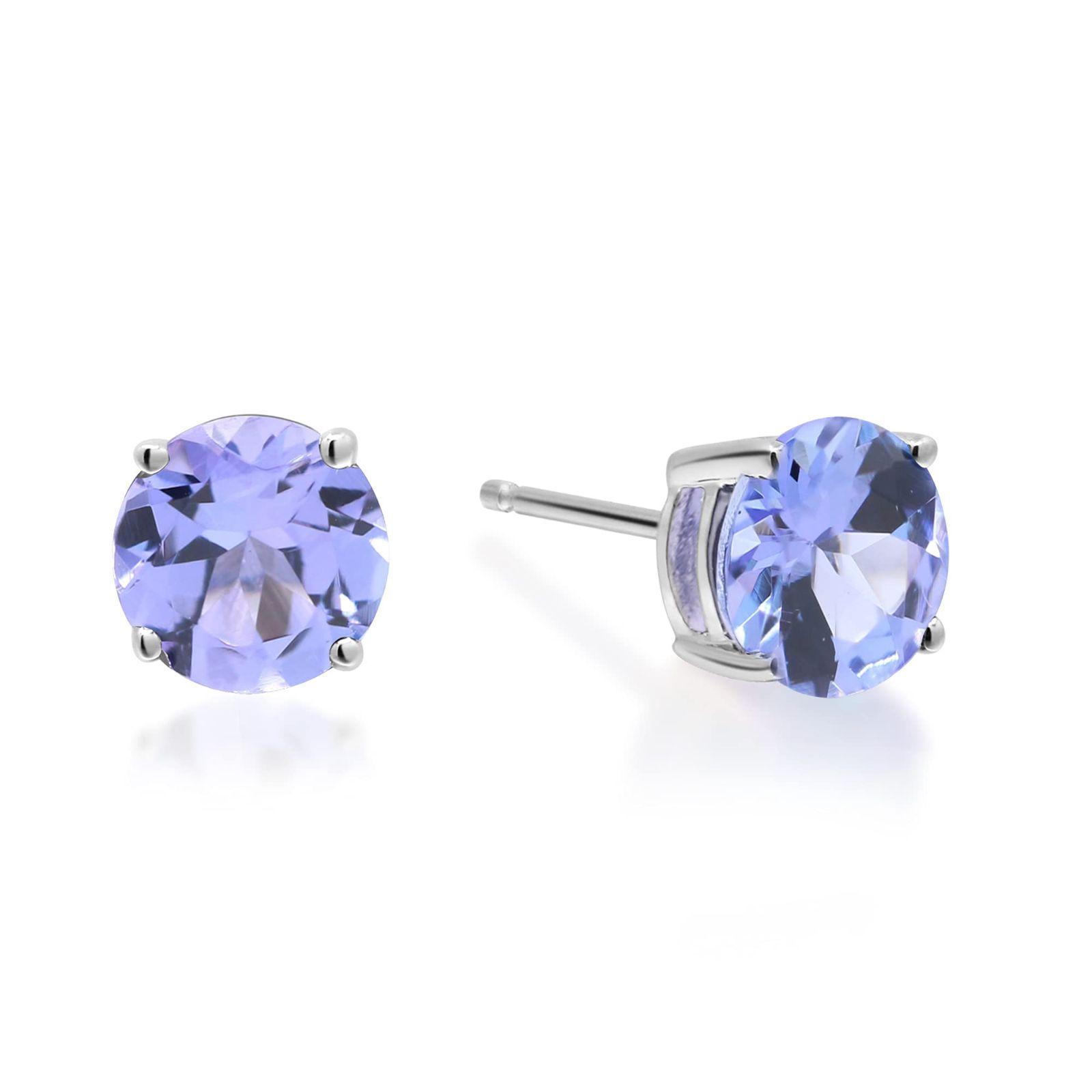ジェムストーン ホワイトゴールド ホワイトゴールド 女性用タンザナイトイヤリング シェイプタンザナイト手作りジュエリー ラウンドカット タンザナイト 倫理的 本物 オーガニック調達 女性用ダイヤモンド付き 本物のタンザナイトスタッドイヤ