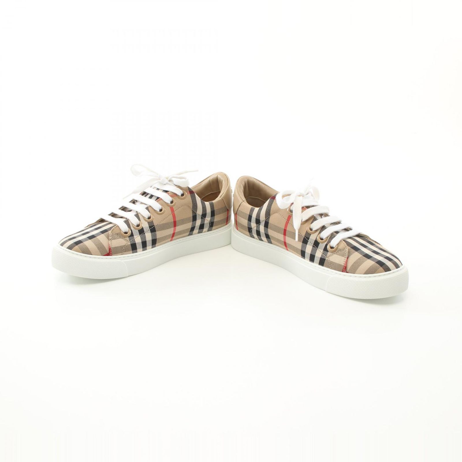 バーバリー BURBERRY スニーカー ベージュ キャンバス レザー チェック 