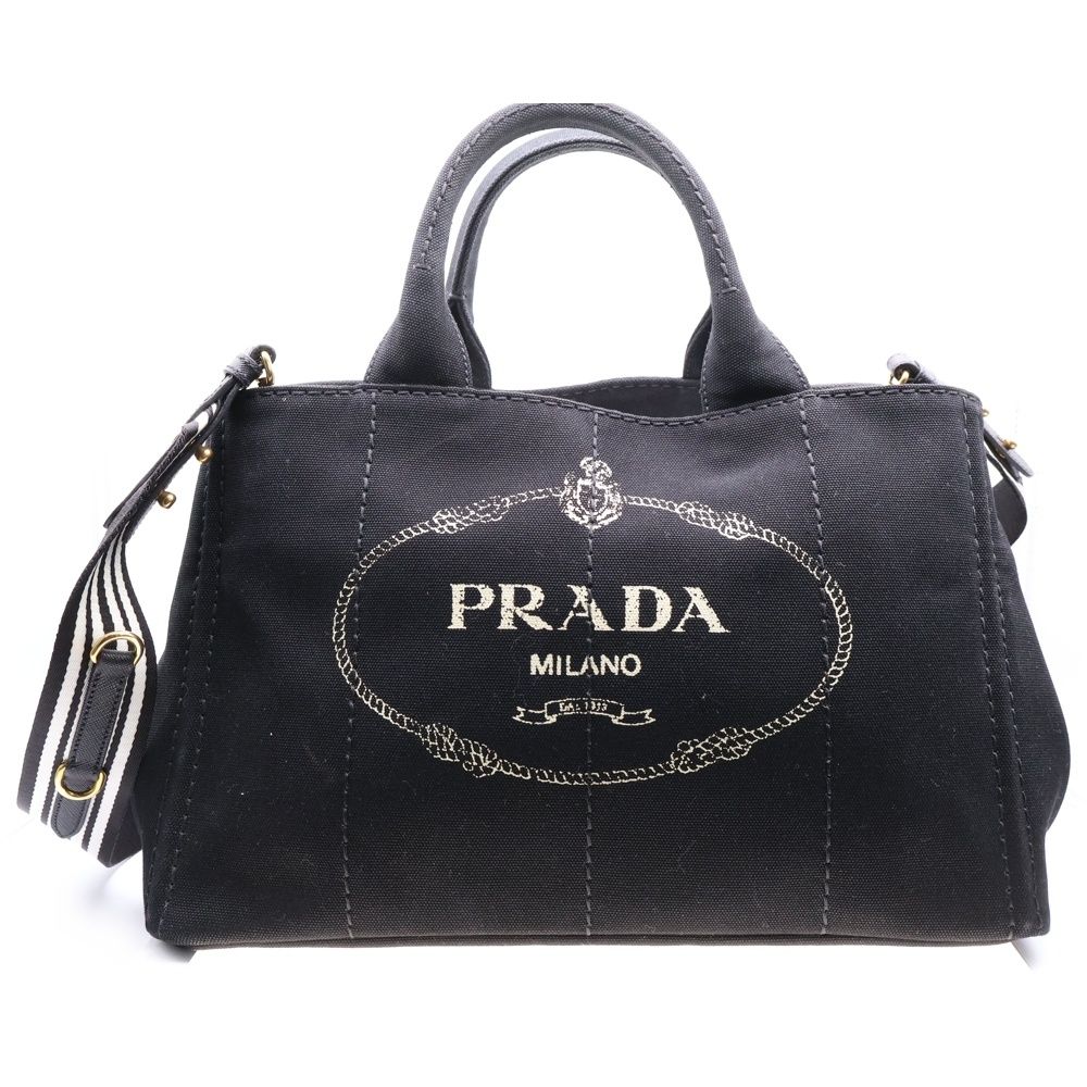 美品　PRADA プラダ　ハンドバッグ　メタルハンドル　キャンバス PRADA - 良品 PRADA プラダ 三角ロゴ プレート メタル ハンドル