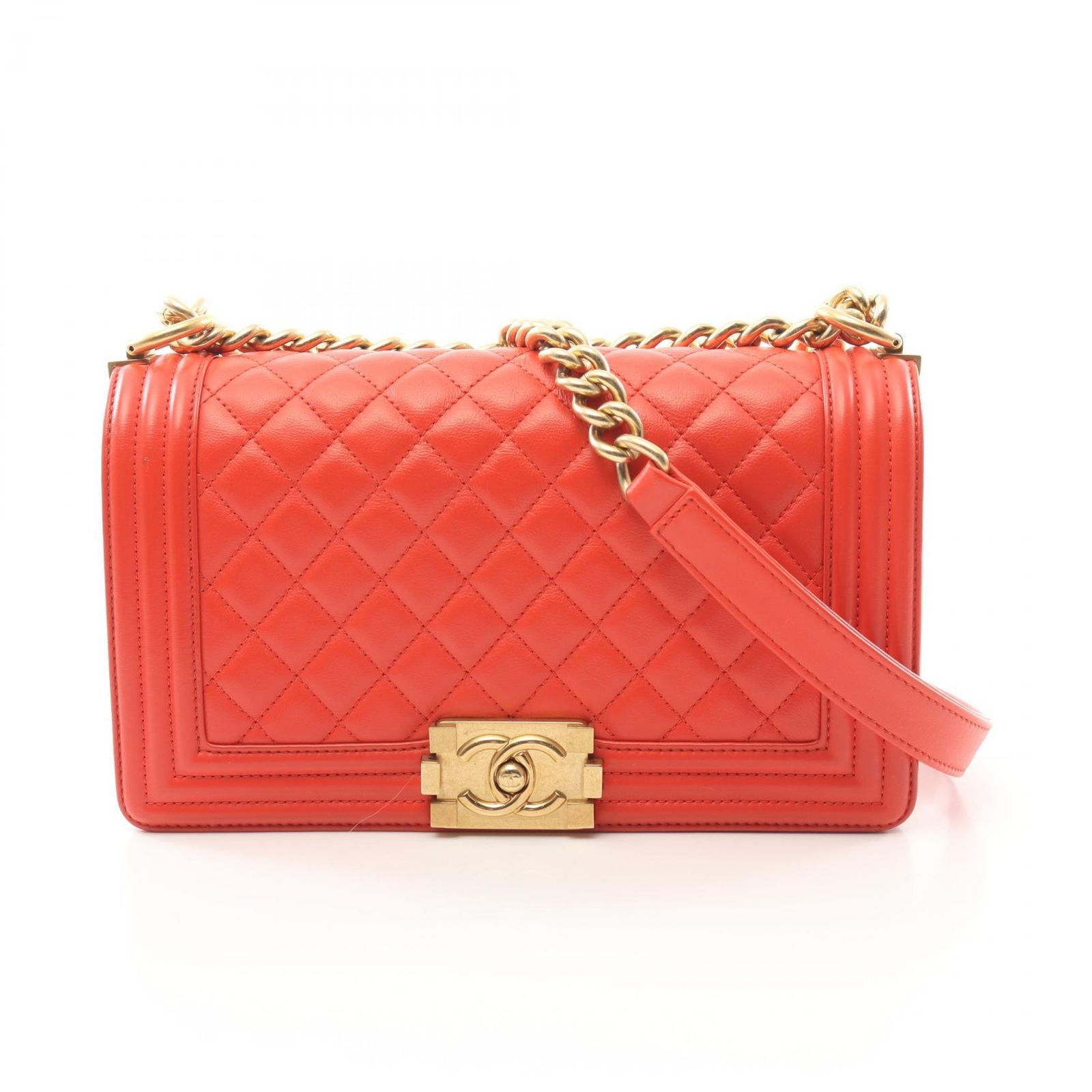 シャネル CHANEL ショルダーバッグ ボーイシャネル A67086 レッド レザー ボーイシャネル チェーンショルダー レディース Used A