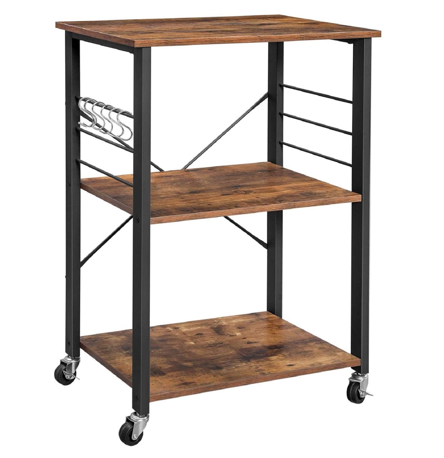 早い者勝ち定番。 VASAGLE レンジボード キッチンラック レンジラック キッチン棚 3段 キッチン収納 幅60cm 6個Ｓ字ラックを付き キャスター付き スリム 隙間収納 KKS060 2025限定 BIGセール！