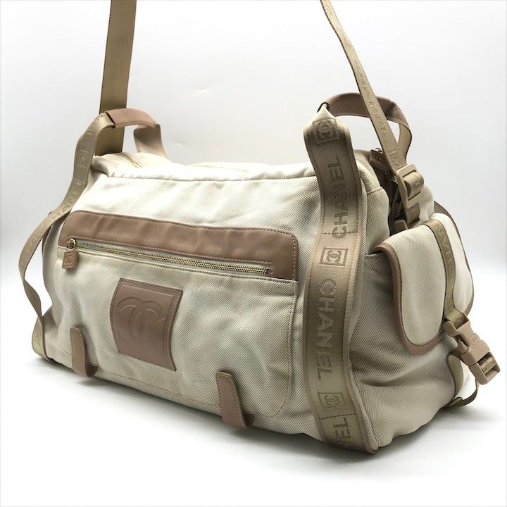 CHANEL シャネル ココマーク スポーツライン 2WAY ラメ キャンバス ショルダー ボストン バッグ カバン 鞄 かばん べージュ a6754
