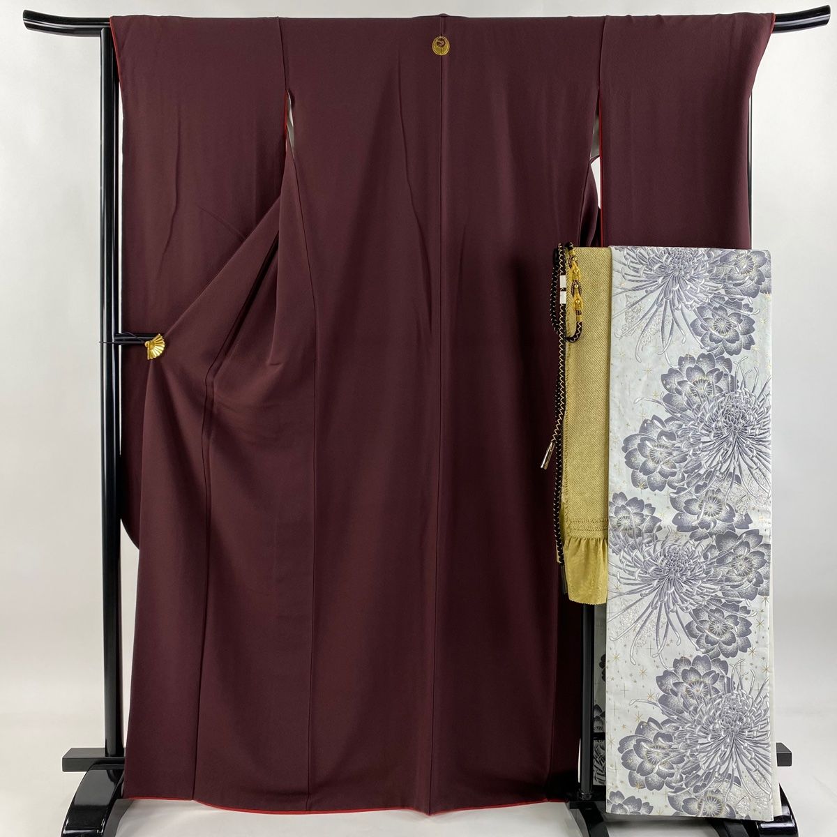 振袖 身丈168cm 裄丈68cm L 袷 袋帯フルセット 茶紫 正絹 秀品 一つ紋