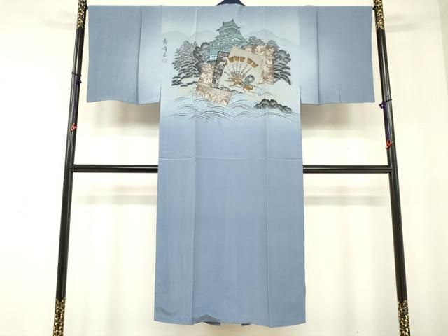 平和屋着物男性　長襦袢　袷　名所風景　色紙重ね矢羽文　暈し染め　正絹　逸品　DAAL1101ma