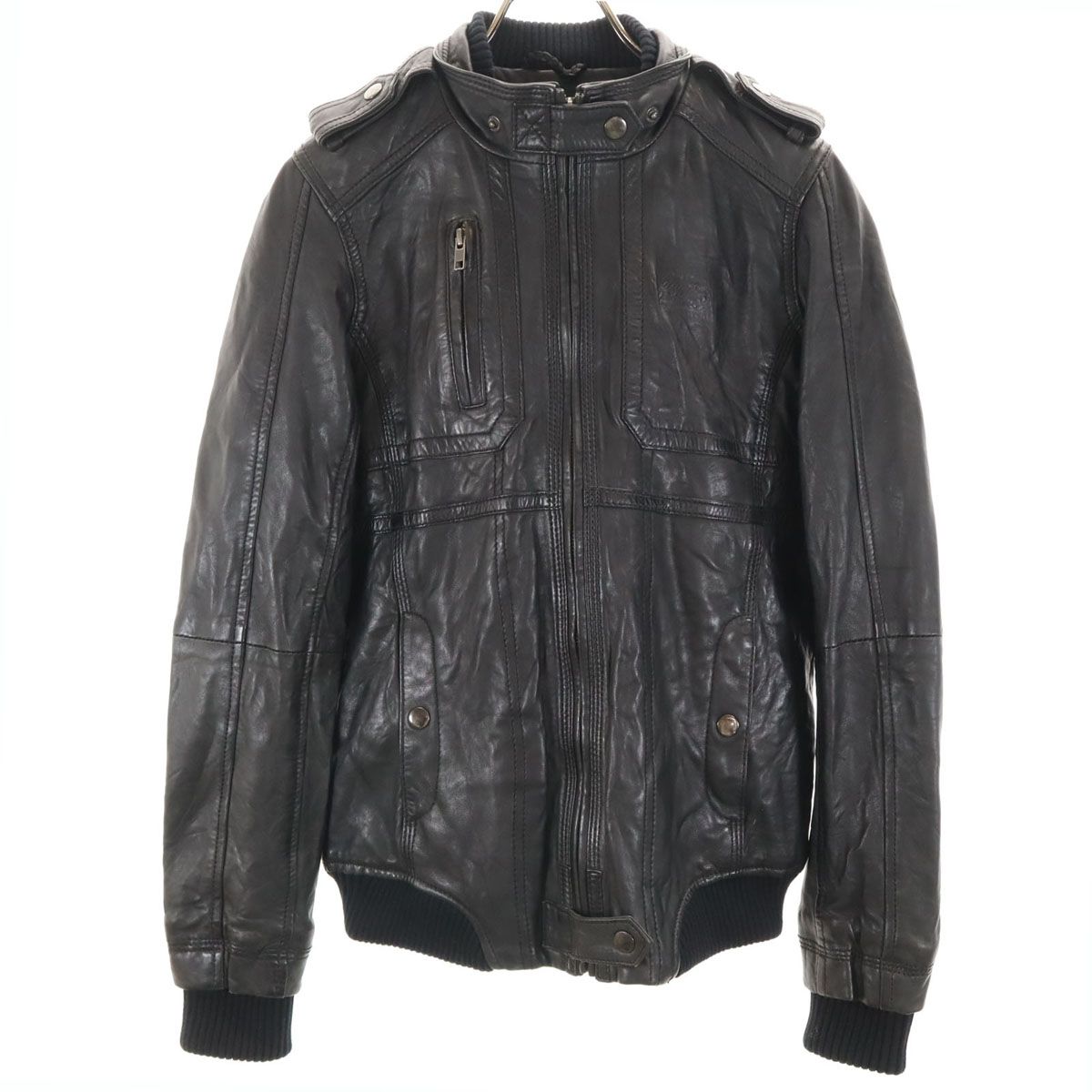 HILFIGER DENIM ヒルフィガーデニム シングルライダースジャケット M ブラック トミーヒルフィガー レディース 古着