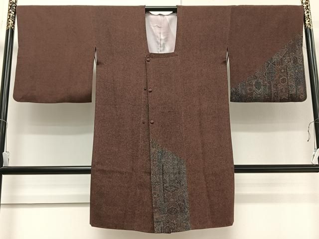 平和屋着物＃道行コート 花唐草地紋 赤丹色 ロング丈 正絹 逸品 CAAT5906id