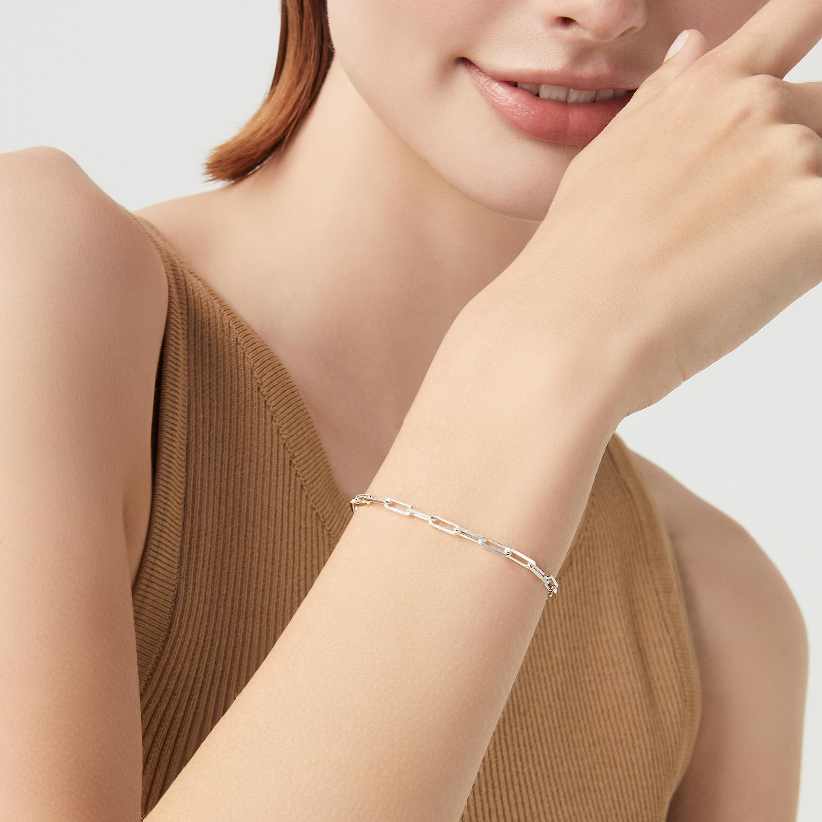 ソリッド925スターリングシルバーイタリアン3mmペーパークリップリンクチェーンブレスレット レディース