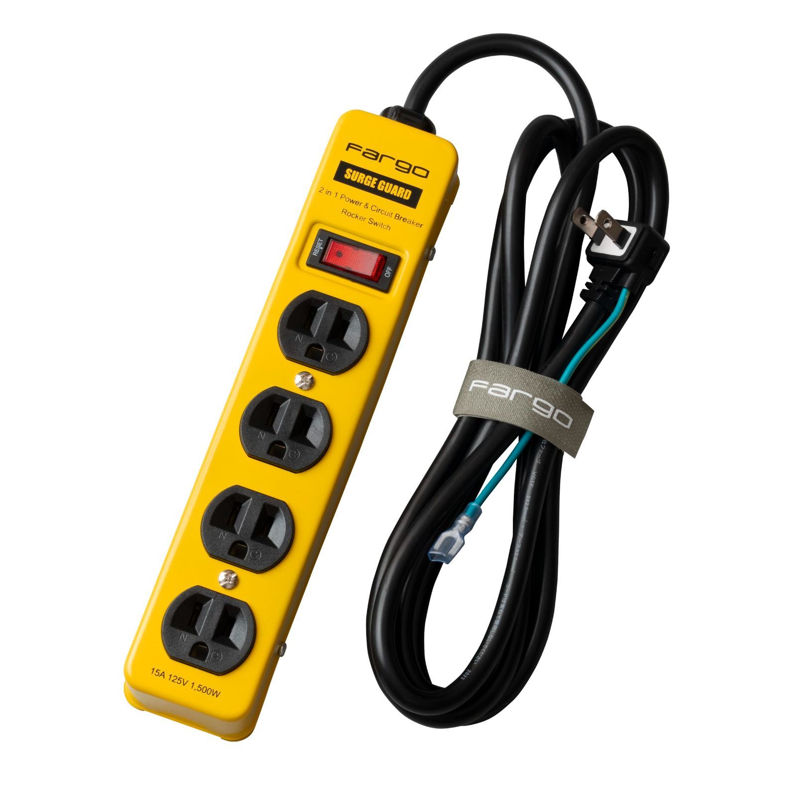 新品 Fargo STEEL TAP 電源タップ スチール製 3ピン対応 アース線付き コード 壁掛け 固定 (イエロー 4個口2m)