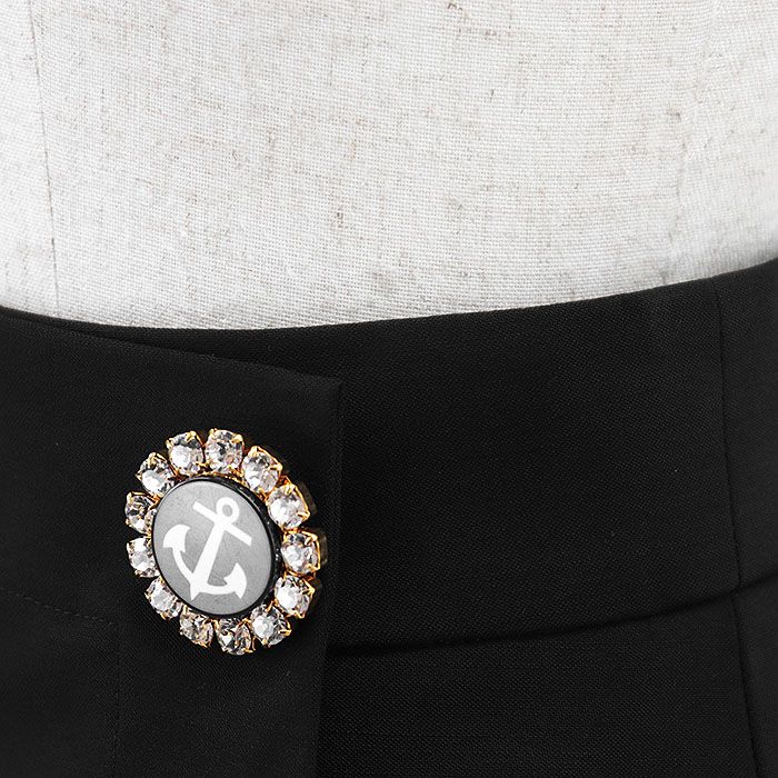 DOLCE-GABBANA ドルチェアンドガッバーナ ミニスカート アンカー × クリスタルビジューボタン ウール × ストレッチ Aライン 台形 ボトムス レディース サイズ 36 ブラック 黒 イタリア製 GULLKHAN_COM