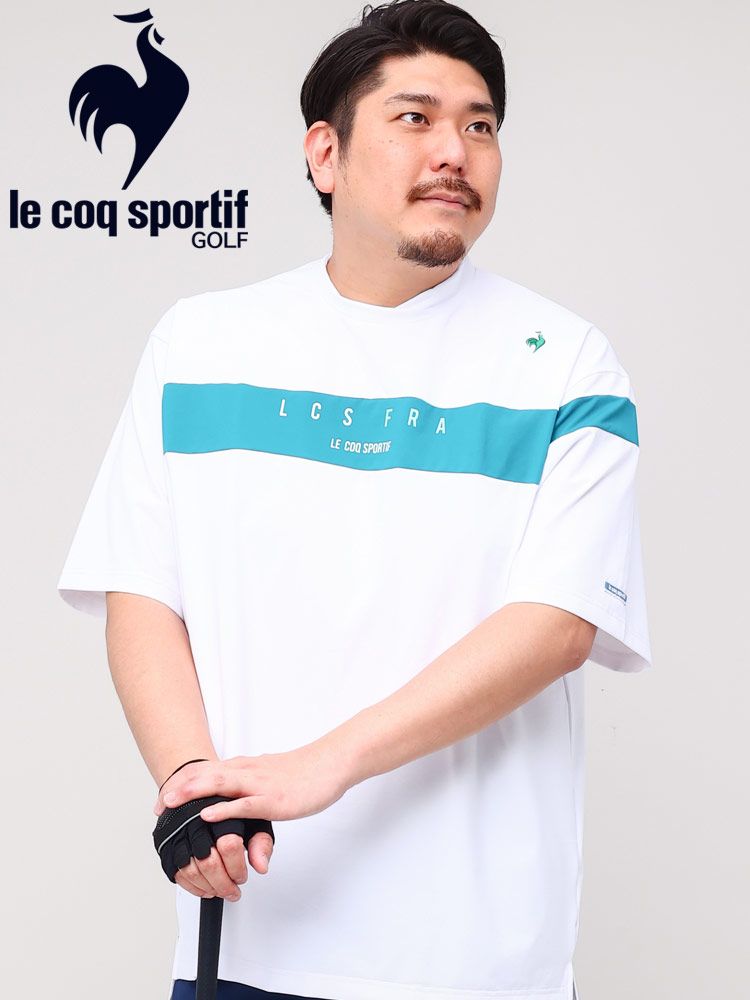 半袖 Tシャツ 大きいサイズ メンズ GOLF 高速DRY 吸汗速乾 ストレッチ モックネック ゴルフ スポーツ le coq sportif ルコックスポルティフ ホワイト