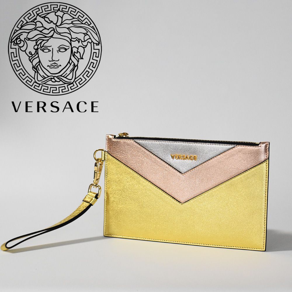 VERSACE クラッチバッグ ゴールド＆ピンク レザー 新品 直営買付 | agb.md