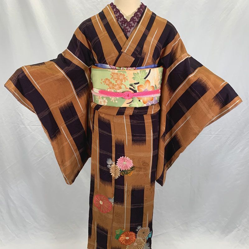 大正ロマン 銘仙 袷 アンティーク着物 二尺袖 美品 アンティーク着物