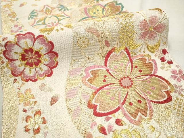 平和屋着物▽六通柄袋帯 舞桜丸文 金糸 正絹 逸品 CAAU9388hy