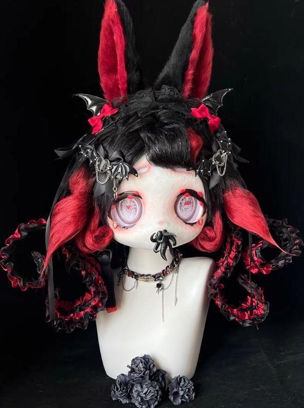 着ぐるみヘッド kigurumi NO.25 ブラック 赤 うさぎ ファースーツ 全頭ヘッド ケモノ マスク ぬいぐるみ コスプレ コスチューム