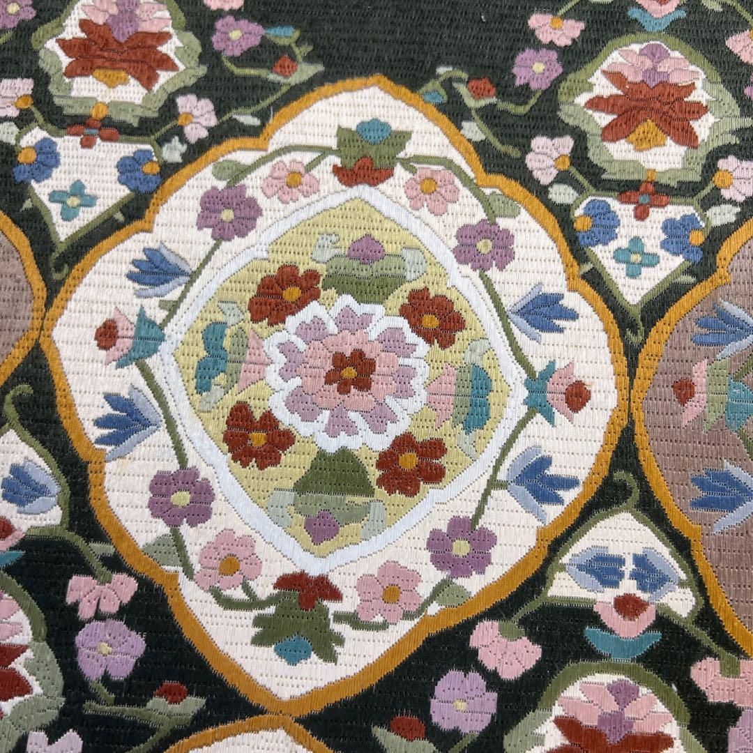 袋帯華紋絽刺し唐花唐草氷割れ金通し着物021a d 